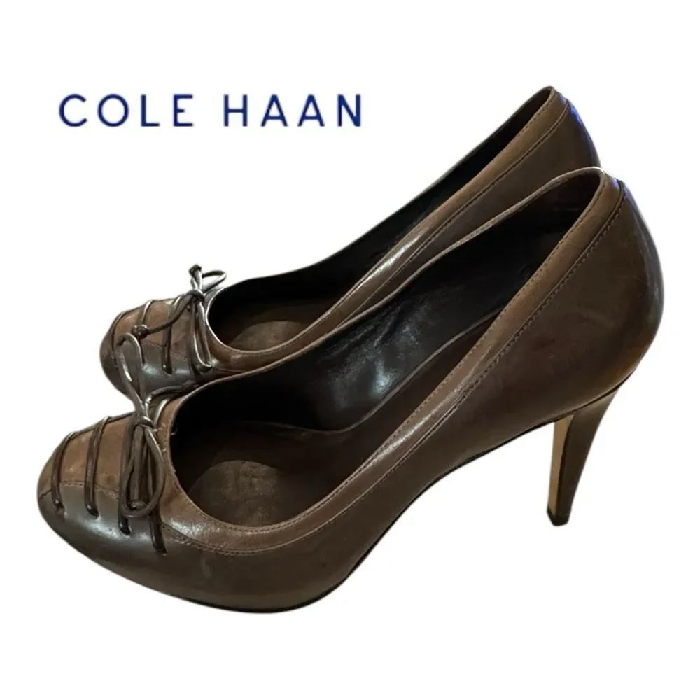 Cole Haan Nike Air Brown Leather Bow Women's Heels Pumps 7